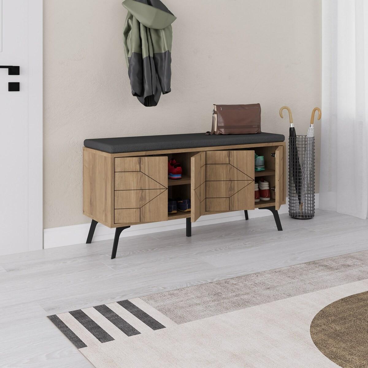 SCHUHSCHRANK 4 Türen - Dune bench - 107/35/55 cm - Apfelbaumfarben, Holzwerkstoff (107/55/35cm) - Calicosy