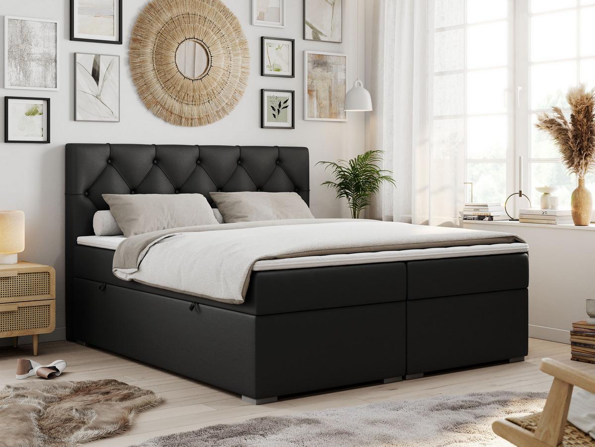 BOXBETT ALDA 120/200 Schwarz Kunstleder - H3 - Schwarz, Holz/Textil (120/200cm) - MKS