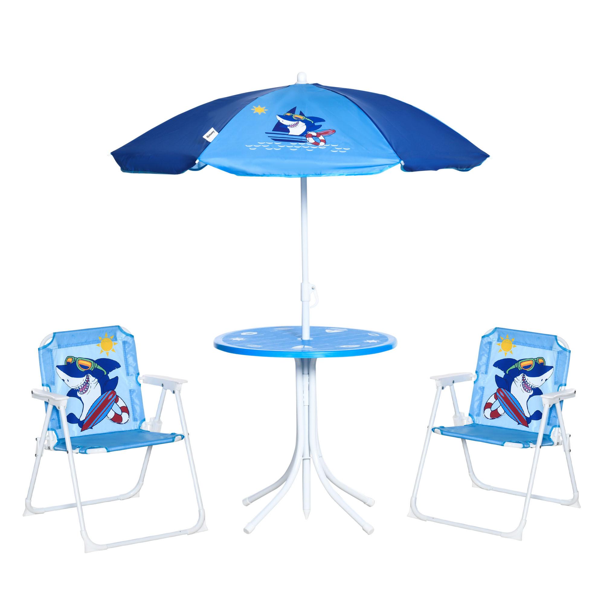 4 tlg. Kindersitzgruppe Garten 2 Klappstühle Sonnenschirm 3-6 Jahre Blau - Blau, Metall - Outsunny