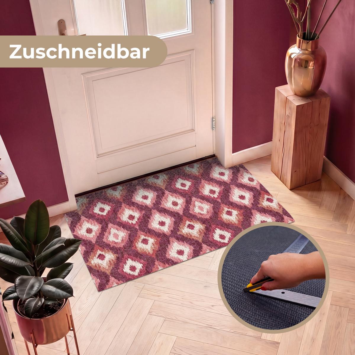 FUSSMATTE Diamantformen - Rosa - Muster - Textur Flurteppich 120x80 cm - Beere, Kunststoff (120/0.4cm) - MuchoWow