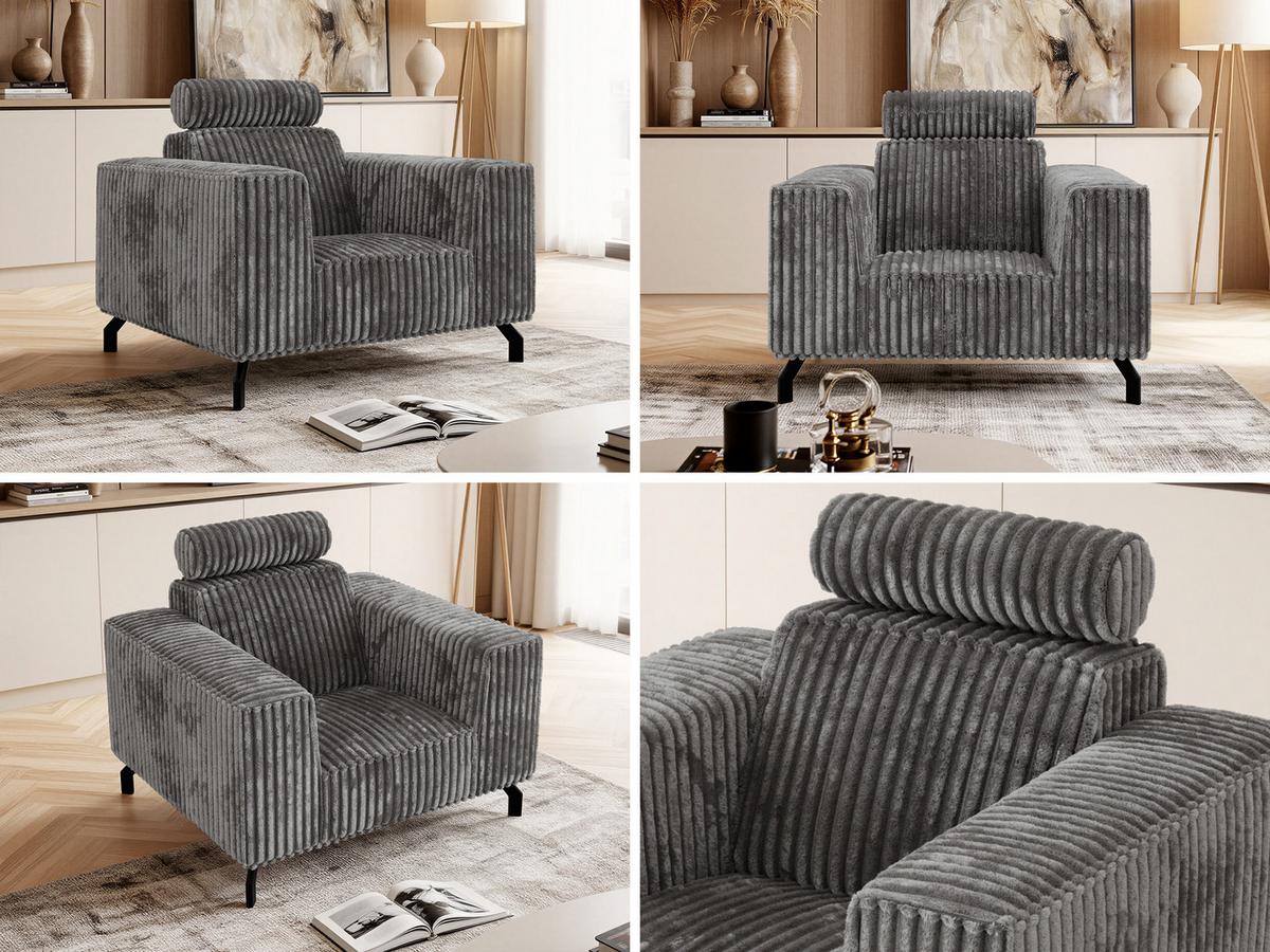 SESSEL VESANO - Grau Cord - Schwarz/Grau, Textil/Metall (109/90/95cm) - MKS