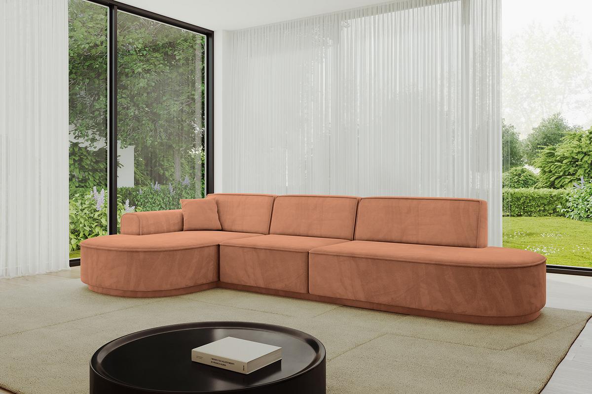 ECKSOFA Ottomane Links MARI-L2-v3 - 328x171x83 cm Orange Velours - Schwarz/Orange, Holzwerkstoff/Kunststoff (328/171cm) - ALTDECOR