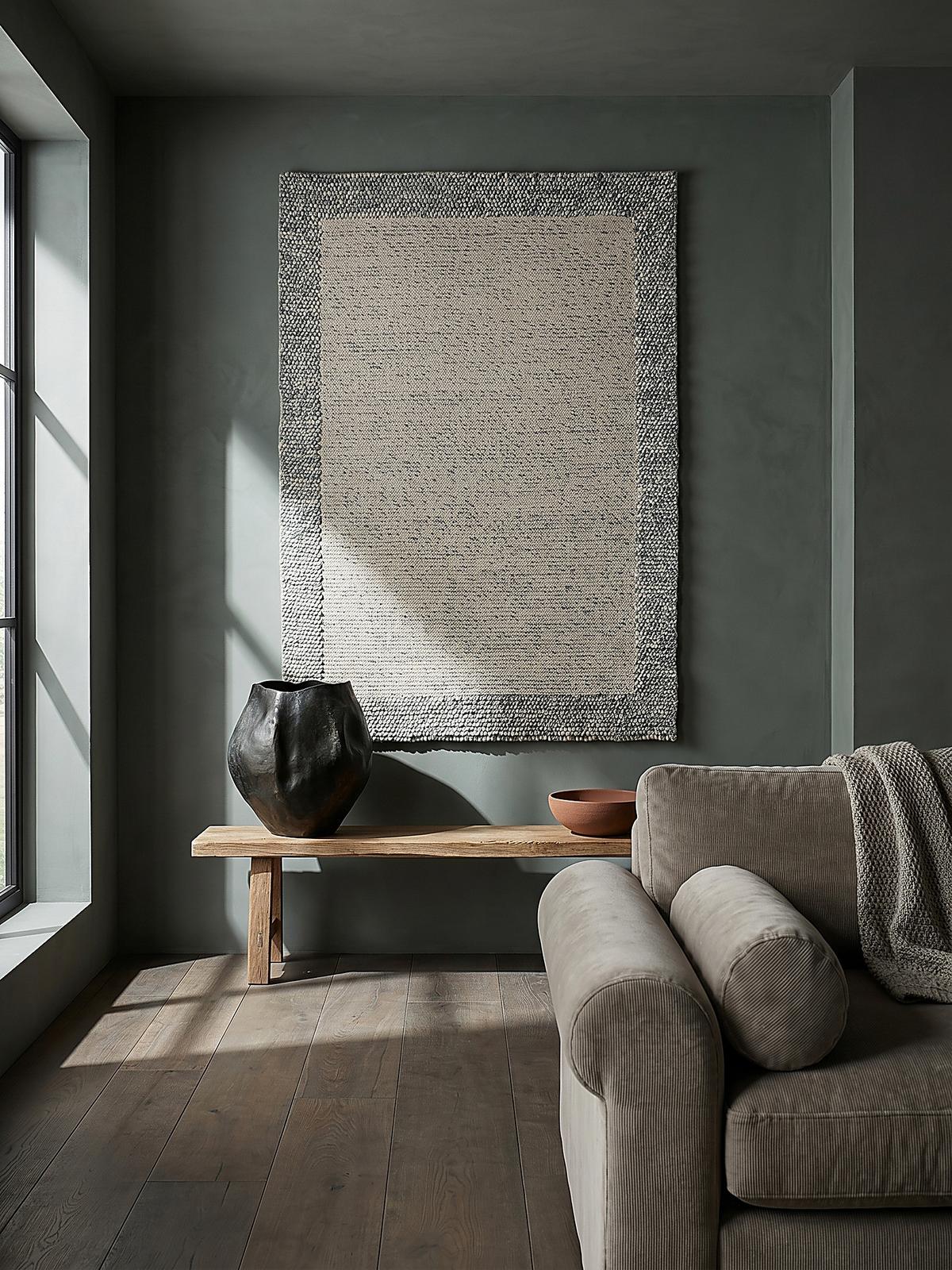 WOLLTEPPICH MOAT, mit Bordüre, Blau-Natur, 200 x 290 cm - Blau, Textil (200/290cm) - KADIMA DESIGN
