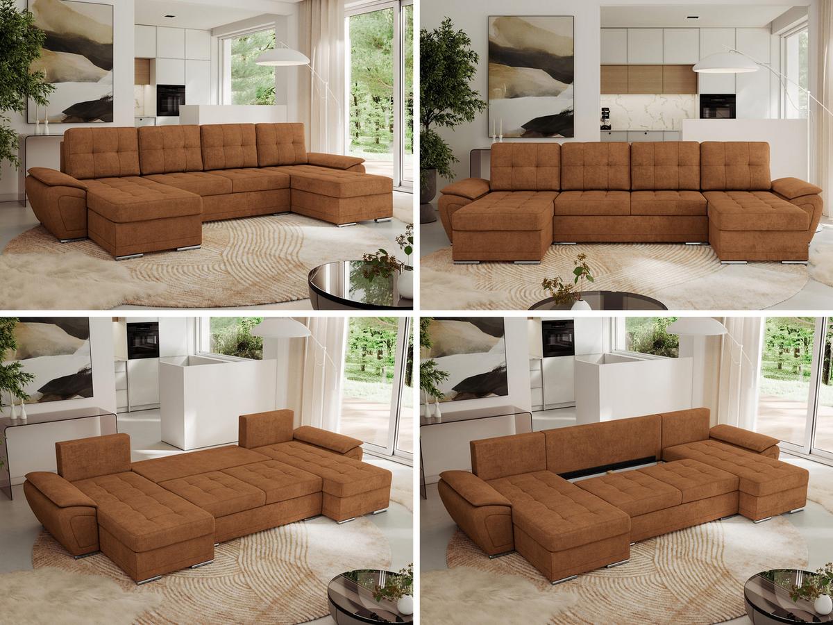 WOHNLANDSCHAFT UMBRIA U Orange Stukture - Orange/Grau, Textil/Metall (336/85/157cm) - MKS
