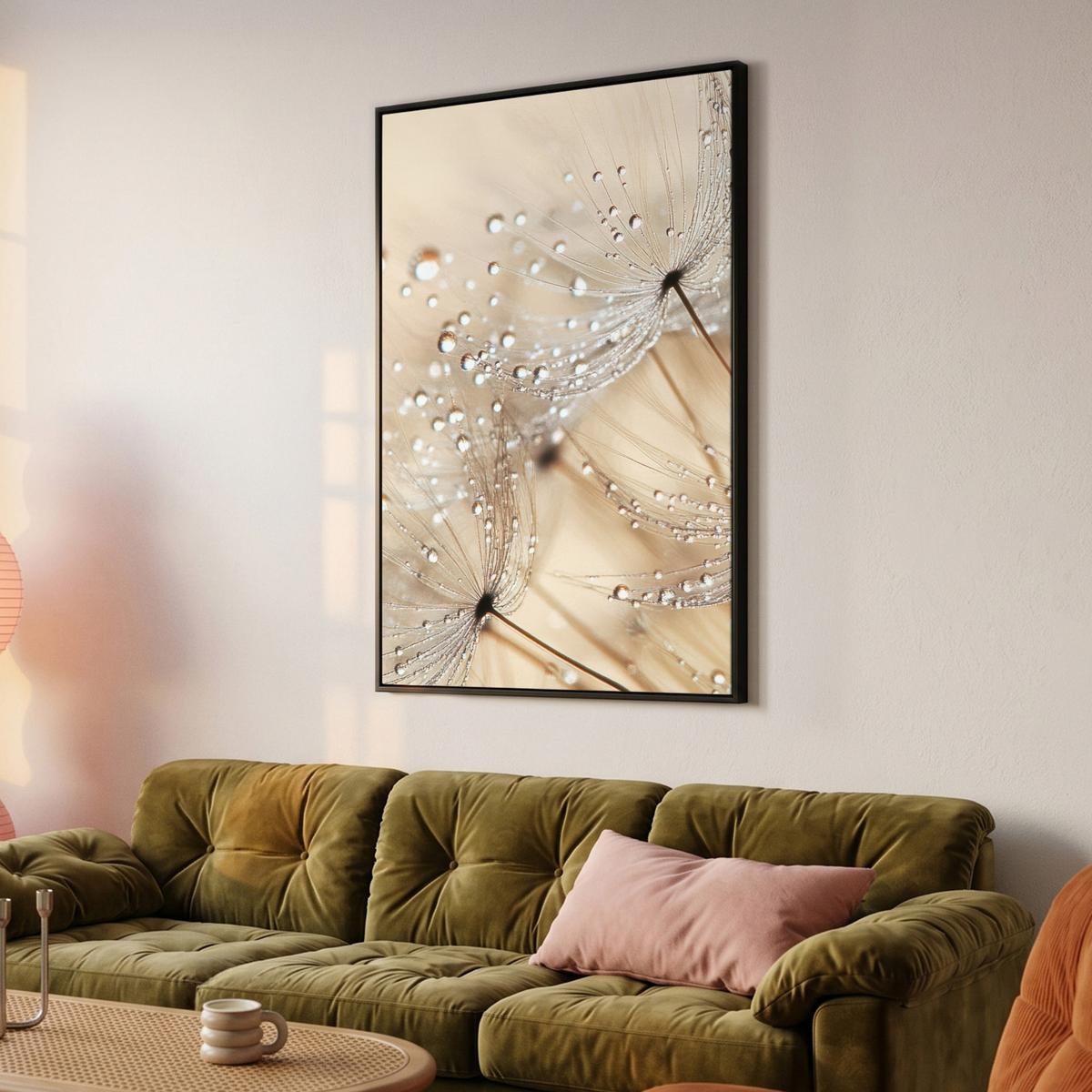 LEINWAND Bilder mit Rahmen - Löwenzahn - Abstrakt - Natur - Beige - 80x120 - Braun, Textil (80/120cm) - MuchoWow