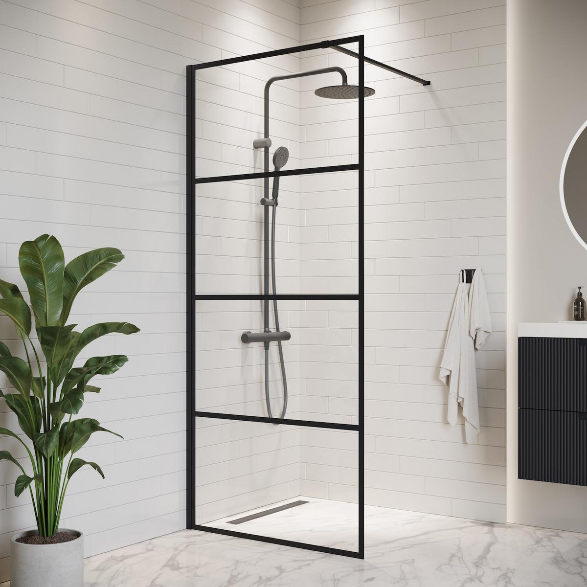 DUSCHWAND Essos - 60 x 200 cm - Schwarz - Walk-In Duschabtrennung aus Sicherheitsglas - Schwarz, Glas (60/200cm) - Badplaats