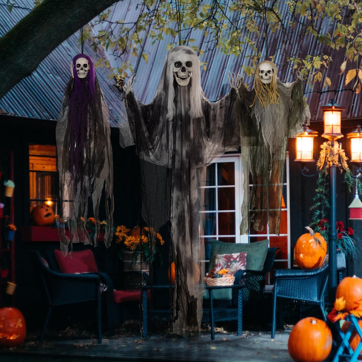 HALLOWEEN DECORATIONS 90/110/200cm Hängendes Skelett mit verstellbare Arme - Multicolor, Kunststoff (17/200/60cm) - HOMCOM