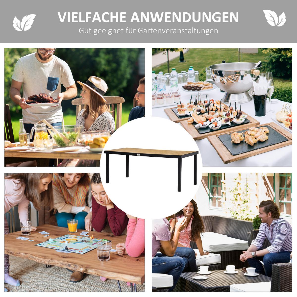 GARTENTISCH, Naturholz, Aluminium - Naturfarben, Metall (190/90/74cm) - Outsunny