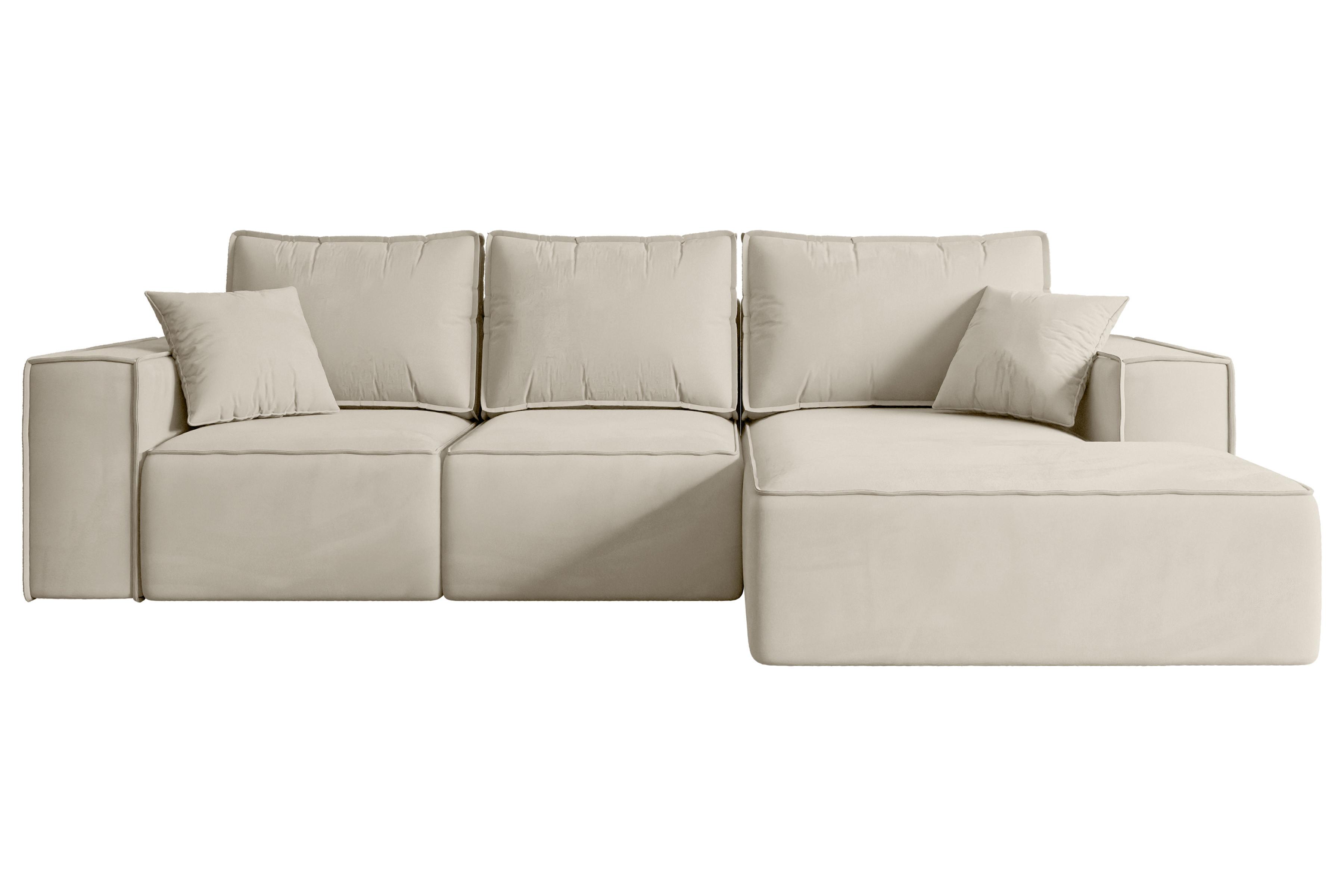 ECKSOFA mit Schlaffunktion und Bettkasten SERRA-L-S - 266x161x87 cm Beige Velours - Beige/Schwarz, Holzwerkstoff/Kunststoff (266/161cm) - ALTDECOR