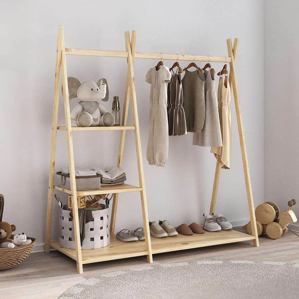 KINDERGARDEROBE LOTTE - Naturfarben, Holz (108/115/47cm) - IDIMEX