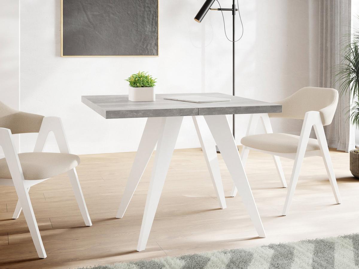 ESSTISCH Quadro quadratischer ausziehbarer, Grauer Beton 100-200/100/76 cm - Hellgrau/Weiß, Holz/Holzwerkstoff (100/200/76cm) - WFL GROUP
