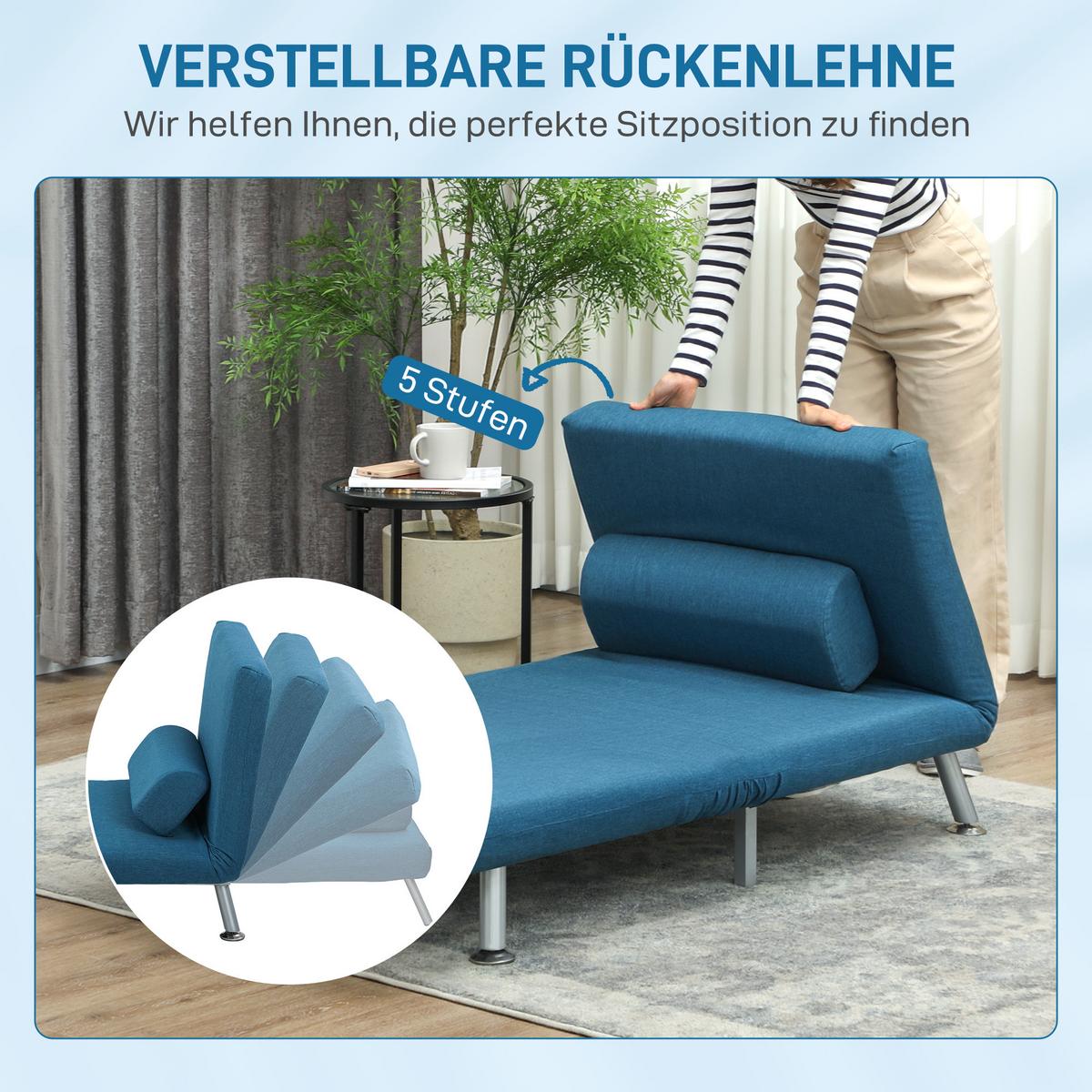 KLAPPBAR Schlafsessel Schlafsofa Klappmatratze Bett Gästebett Blau Sofa - Blau/Silberfarben, Textil/Metall (70/75/75cm) - HOMCOM