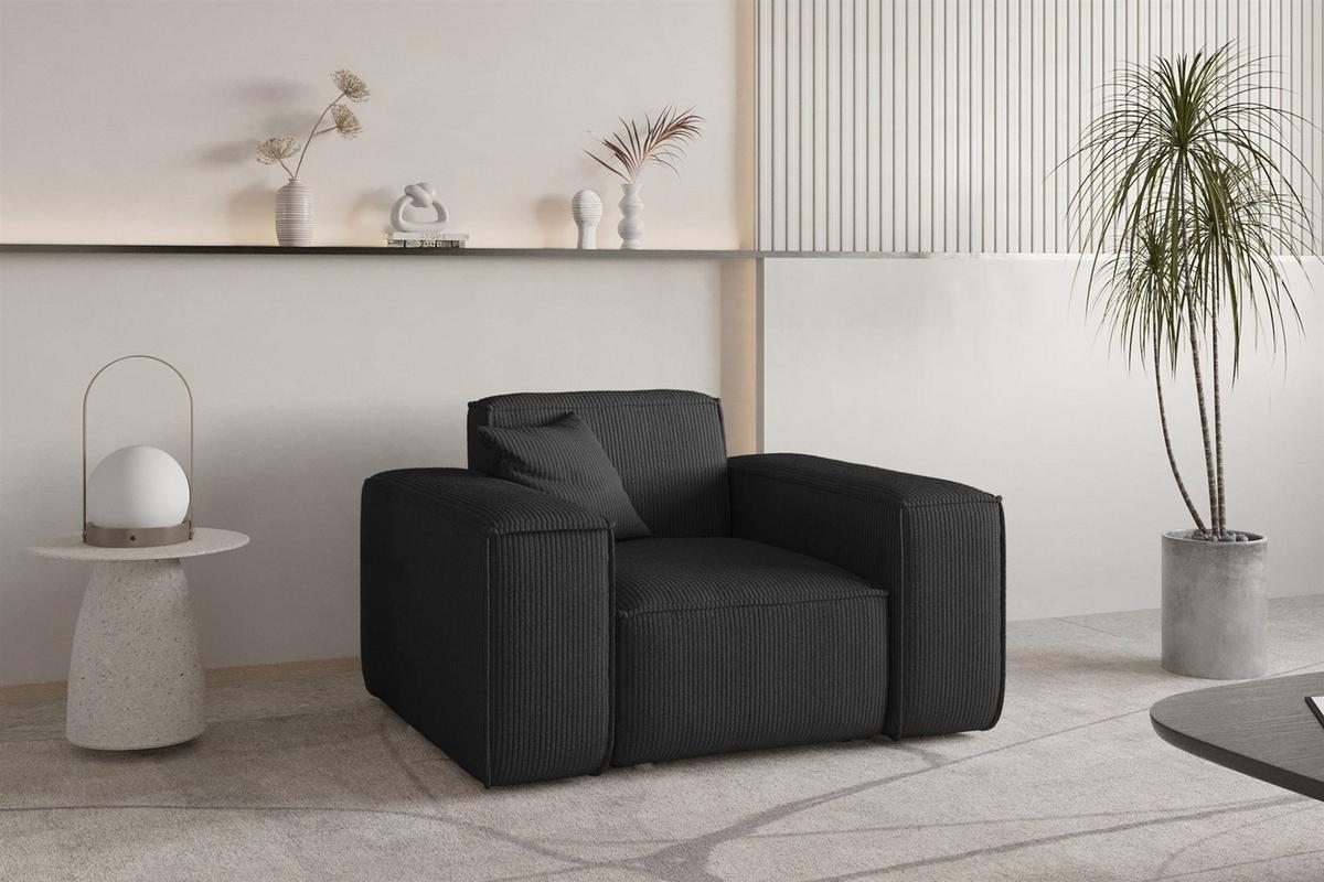 SOFASET Celes Premium 3-1-1 Stoff Scala - Schwarz, Holzwerkstoff/Textil (225/73/88cm) - Fun Möbel