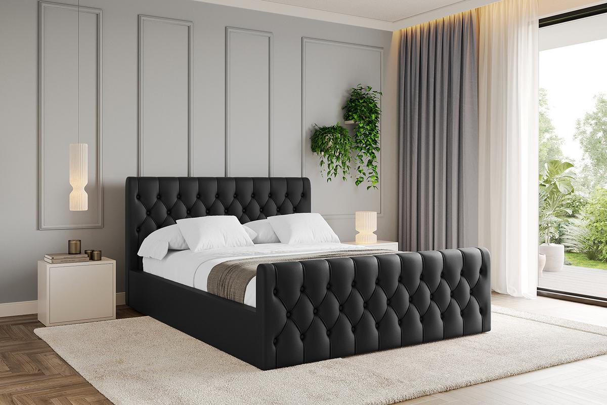 POLSTERBETT mit Bettkasten, Fußteil und Lattenrost, Boxbett mit Matratze H3/H4 - RENO-Z 180x200 Schwarz Kunstleder - Schwarz Hochglanz, Holzwerkstoff/Textil (180/200cm) - ALTDECOR