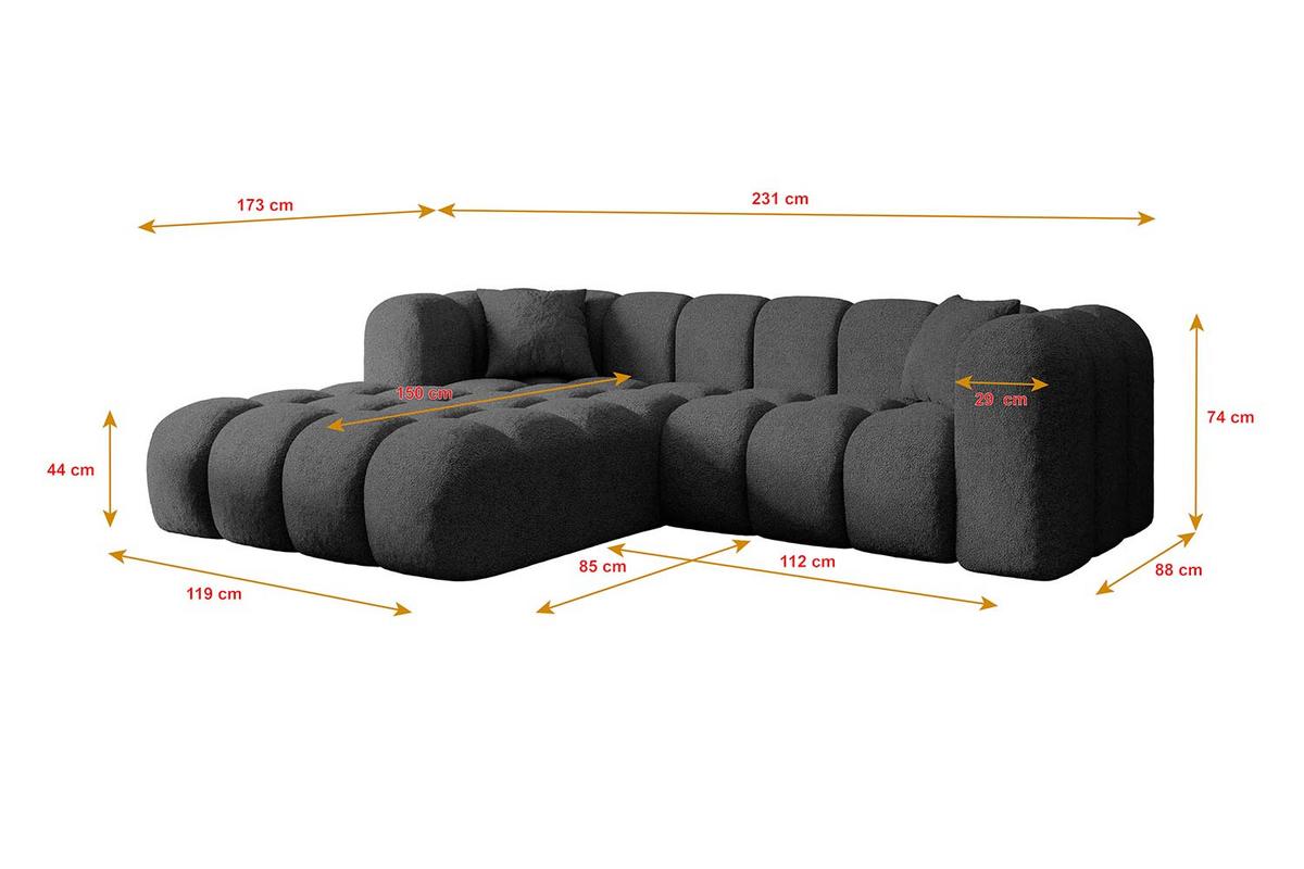 ECKSOFA Ottomane Rechts OLEA-L1 - 231x173x74 cm Grau - Platinfarben/Schwarz, Holzwerkstoff/Kunststoff (231/173cm) - ALTDECOR