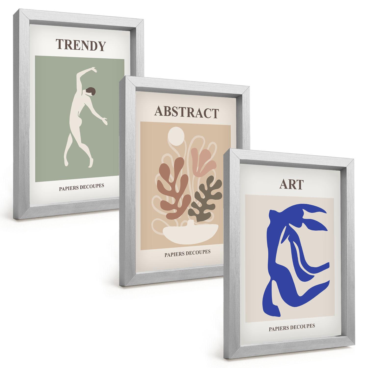 BILDER SET 3er Set - 20x30 cm Silberner Rahmen - Matisses stilvolle Pflanzenfiguren - Silberfarben, Kunststoff (20/30cm) - TULUP