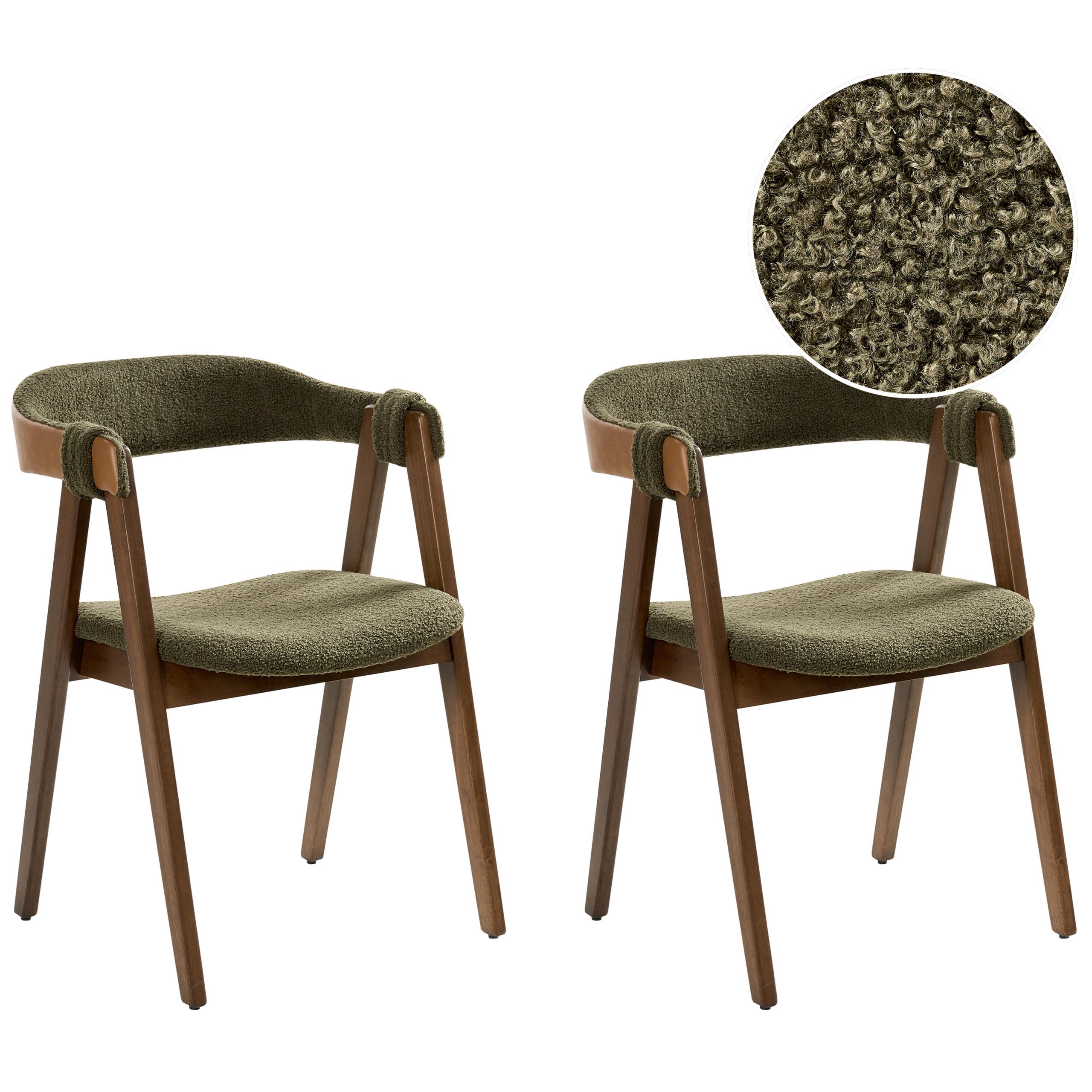 ESSZIMMERSTUHL 2er Set Bouclé Dunkelbraun / Grün Day - Dunkelbraun/Grün, Holz/Textil (55/75/57cm) - Beliani