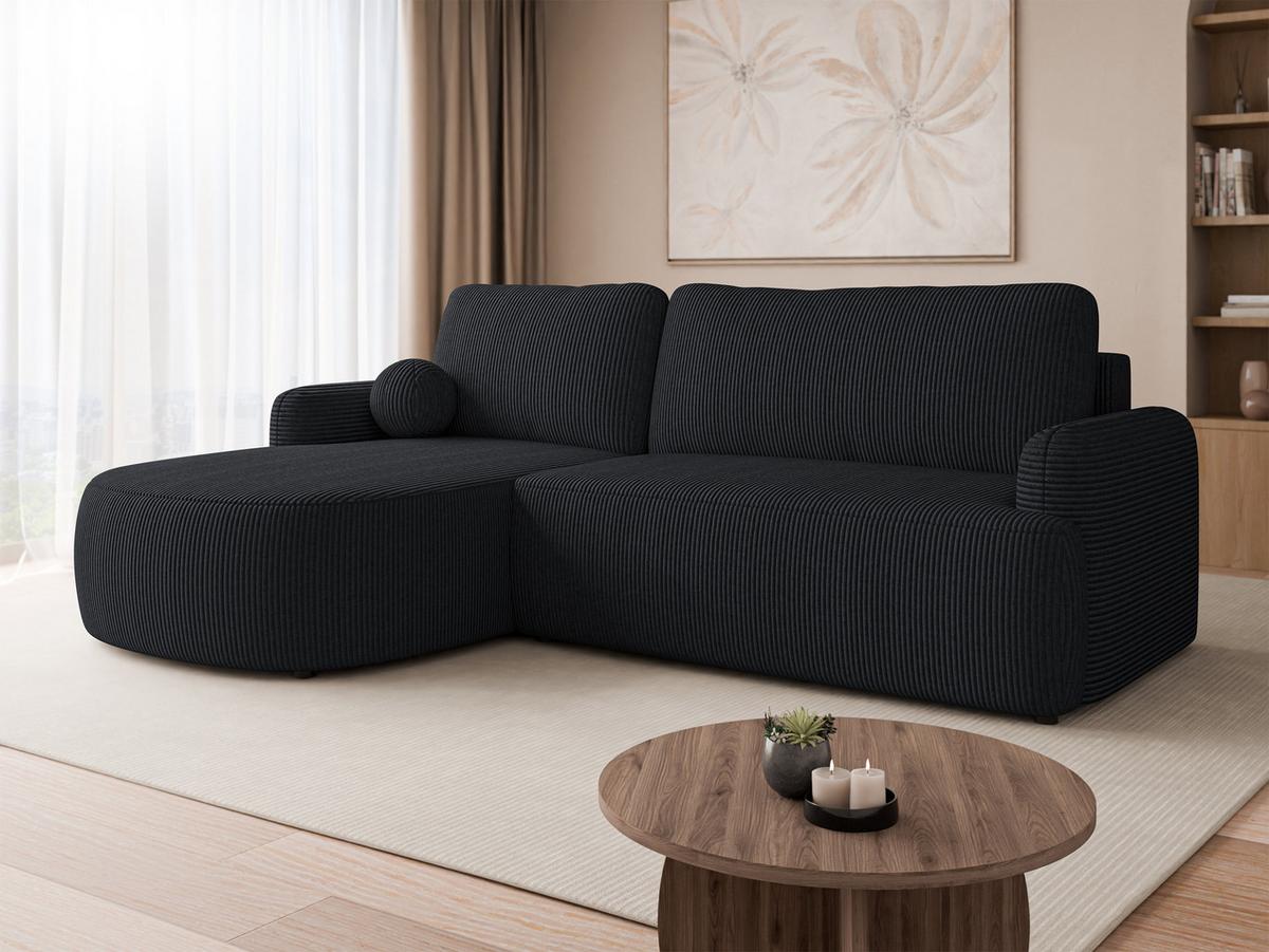 ECKSOFA Loridu Cord, Seite: Links - Schwarz, Holz/Kunststoff (250/174cm) - MIRJAN24