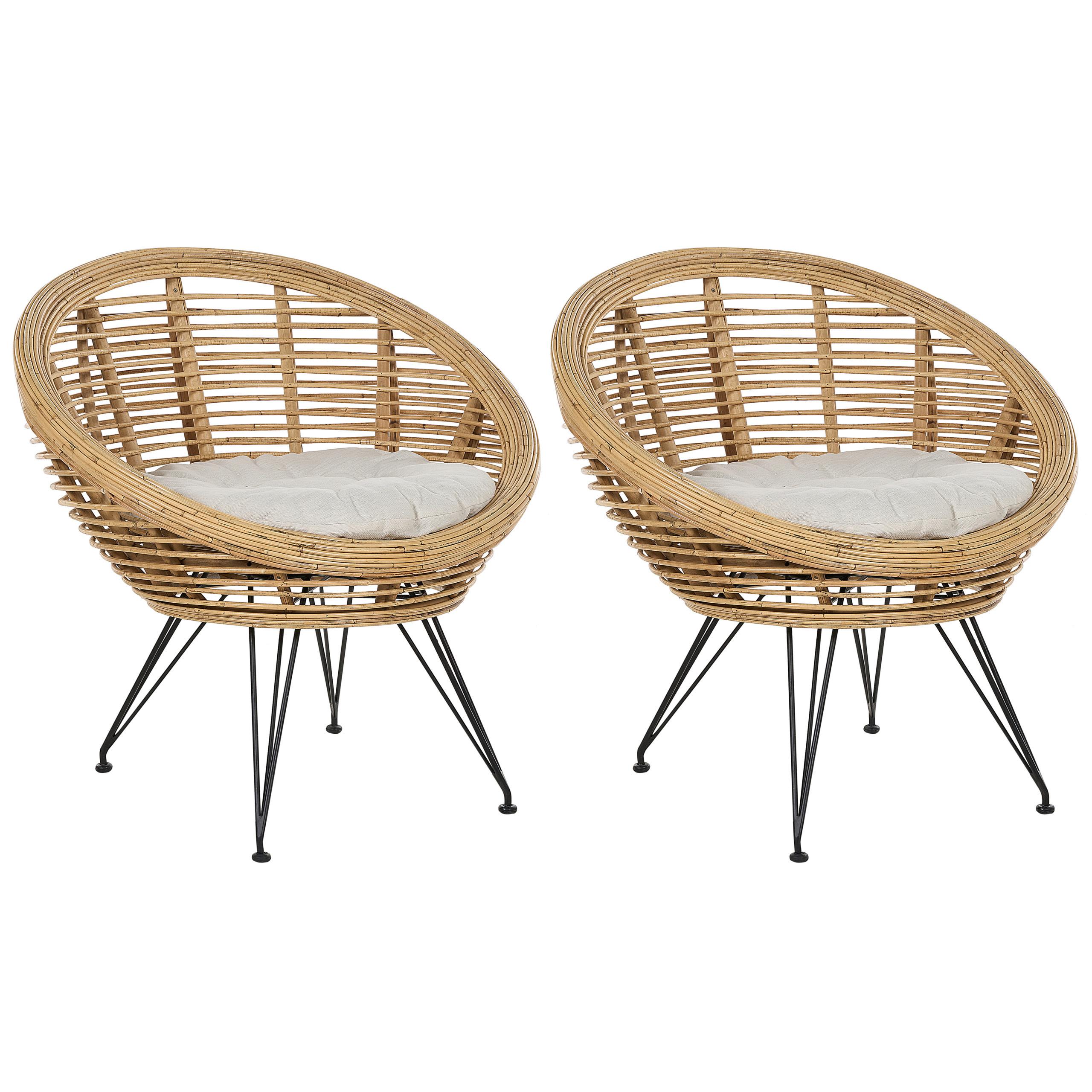 GARTENSTUHL 2er-Set Rattan helles beige Maratea - Beige/Naturfarben, Naturmaterialien (85/85/85cm) - Beliani