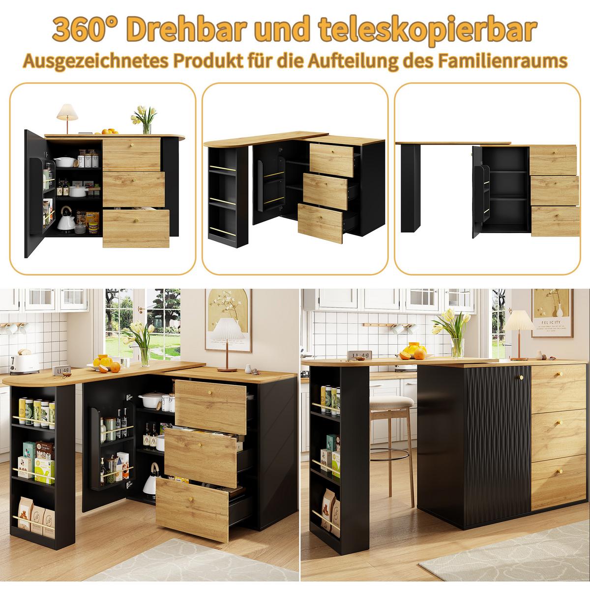 BARTISCH ausziehbarer mit Stauraum Schwarz und Braun - Schwarz/Braun, Holzwerkstoff (204/39/104cm) - Urban Meuble
