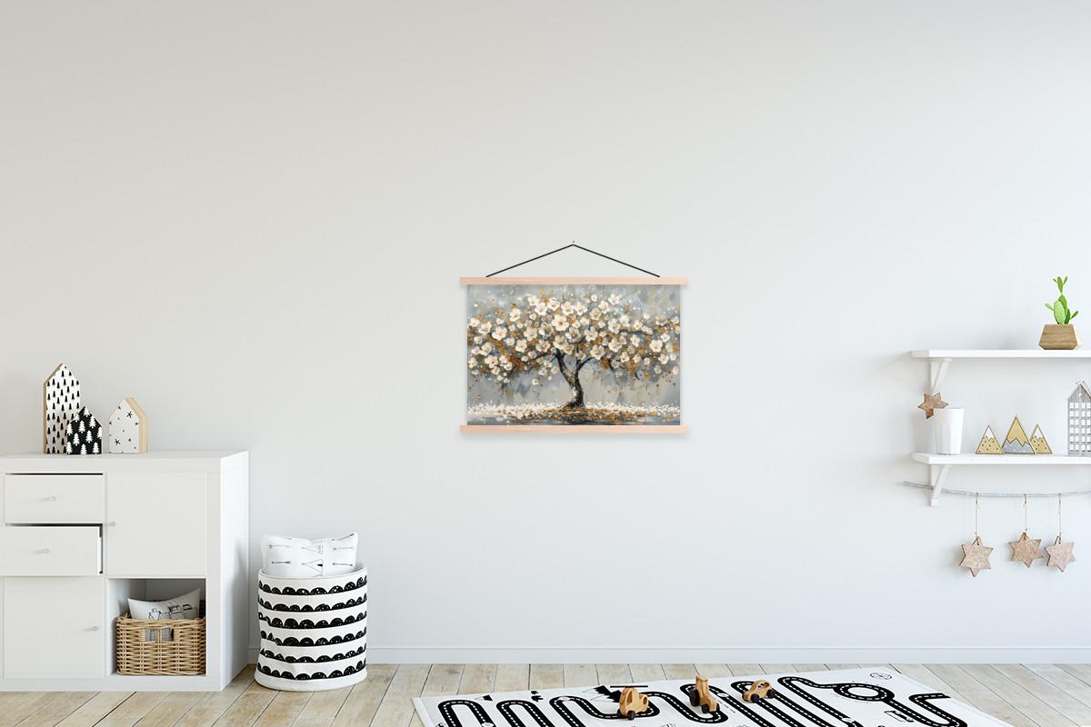 POSTER MIT MAGNETLEISTEN Baum - Blumen - Weiß - Natur - Kunst Wandbilder 60x40 cm - Weiß, Textil (60/40/0.15cm) - MuchoWow