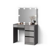SCHMINKTISCH Imola Grau mit LED Beleuchtung und Hocker - Grau, Holzwerkstoff (90/75/40cm) - Livinity®