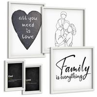BILDER SET 5er Set - 50x50 cm & 20x30 cm & 40x60 cm Weißer Rahmen - Definitionen der Liebe in Familienzeichnungen - Weiß, Kunststoff (40/60cm) - TULUP