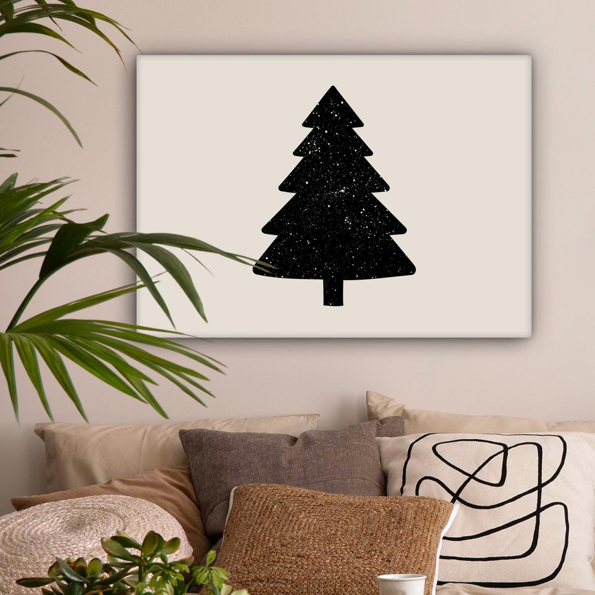 LEINWANDBILD Weihnachtsbaum - Schwarz - Urlaub - Beige Wandbilder 80x60 cm - Schwarz, Textil (80/60cm) - MuchoWow