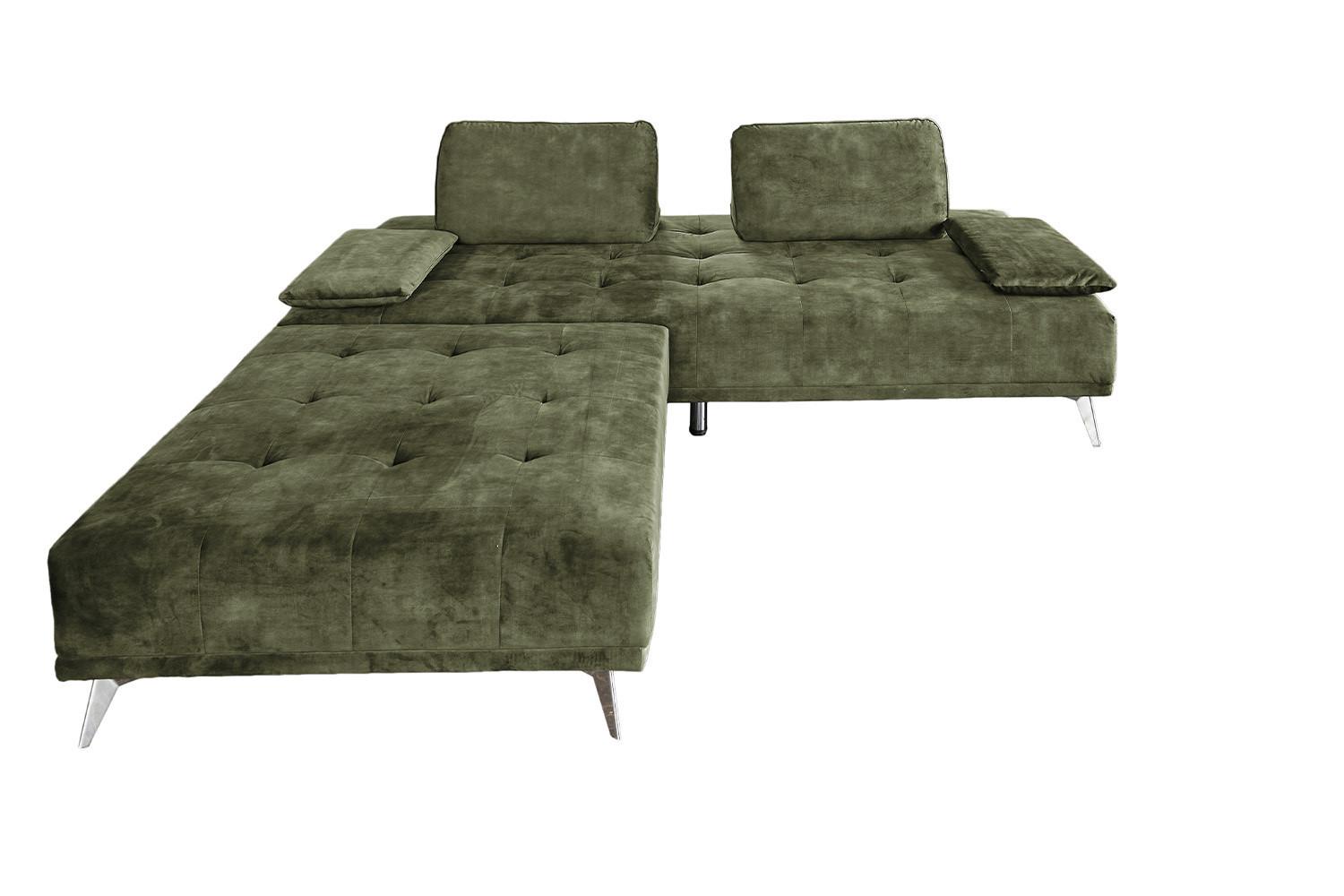 SOFA MIT HOCKER WIOLO Dunkelgrün Velvet - Dunkelgrün/Silberfarben, Textil/Metall (240/80/110cm) - KAWOLA