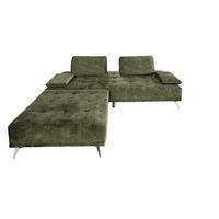 SOFA MIT HOCKER WIOLO Dunkelgrün Velvet - Dunkelgrün/Silberfarben, Textil/Metall (240/80/110cm) - KAWOLA
