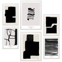 POSTER Set Mit 6 Japanische Tuschekunst Schwarzweiß A3 & A4 Weißer Rahmen - Weiß, Papier (29/3cm) - Nacnic