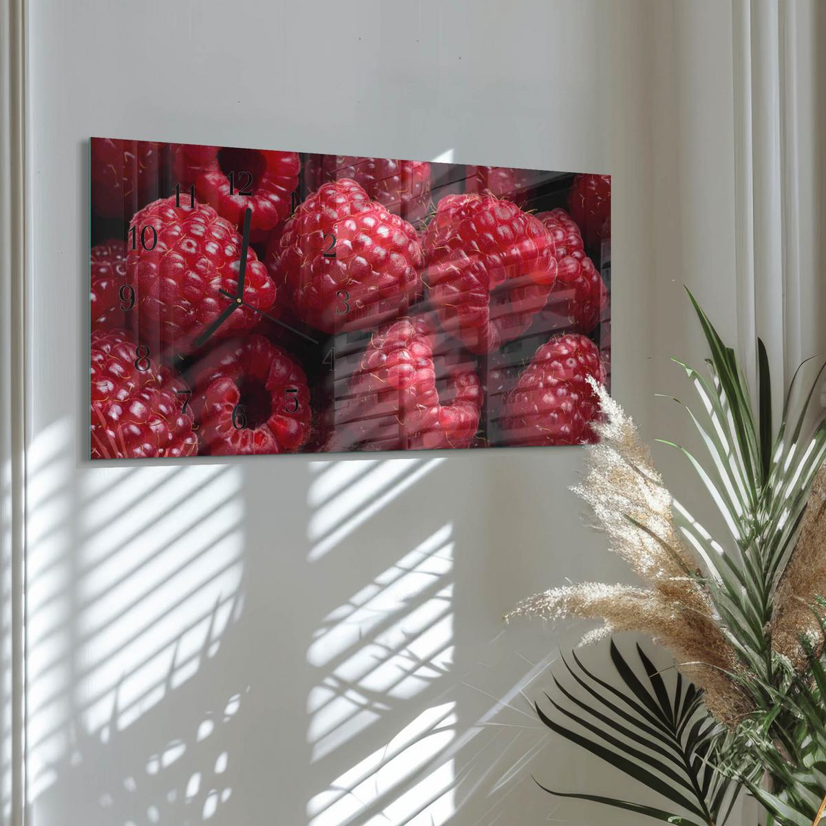 WANDUHR aus Glas 60x30 cm - Himbeeren - Rot, Glas (60/30/0.4cm) - TULUP