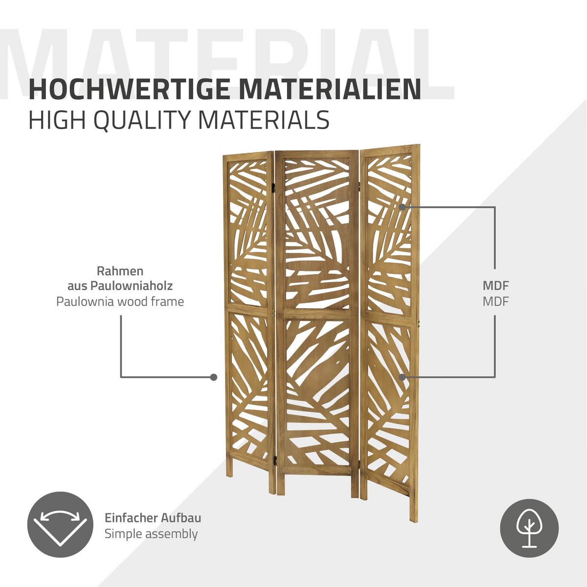 PARAVENT 3 teilig Kyoto 170x121 cm Natur aus Holz - Braun, Holz (121/170/2cm) - ML-DESIGN