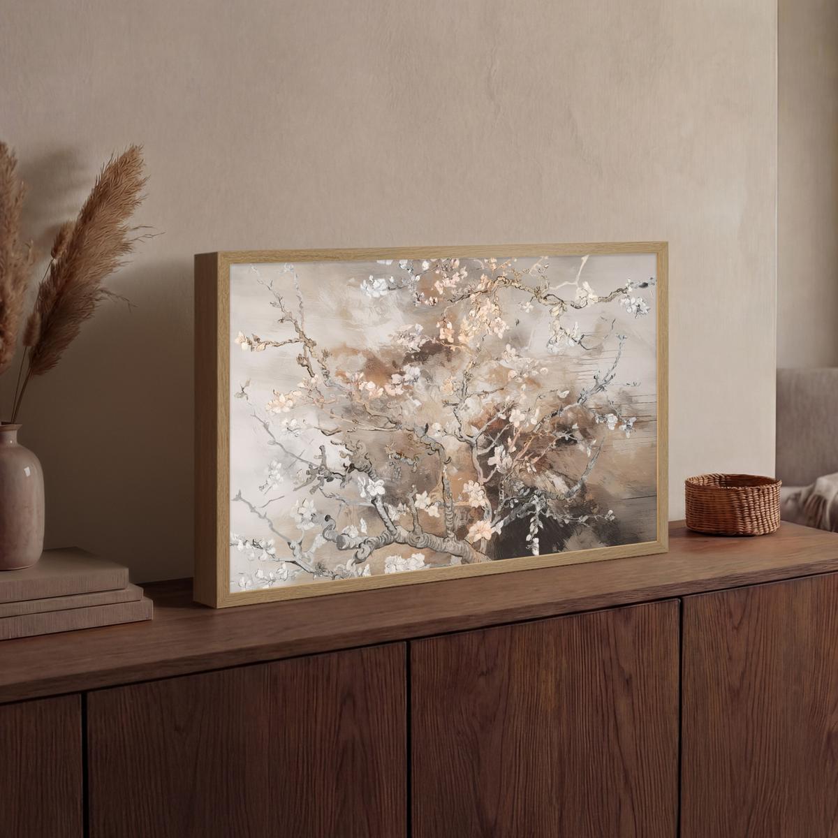 WANDLEUCHTE MIT AKKU Mandelblüte - Kunst - Van Gogh - Beige - Abstrakt 60x40 cm - Graubraun, Holzwerkstoff (60/40/8cm) - OnlyWow