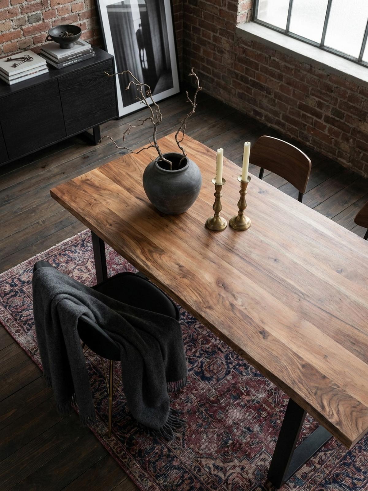 ESSTISCH Massivholz Baumkante Schwarz Metall Handgefertigt TARN, Goldbraun-Schwarz 160x80x76 cm - Schwarz/Braun, Holz (80/160/76cm) - KADIMA DESIGN