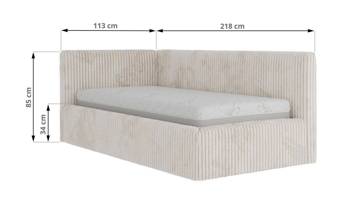 POLSTERBETT TILVO 90/200 - Beige Cord - Multitaschenfederkernmatratze - Links - Beige, Textil (90/200cm) - MKS