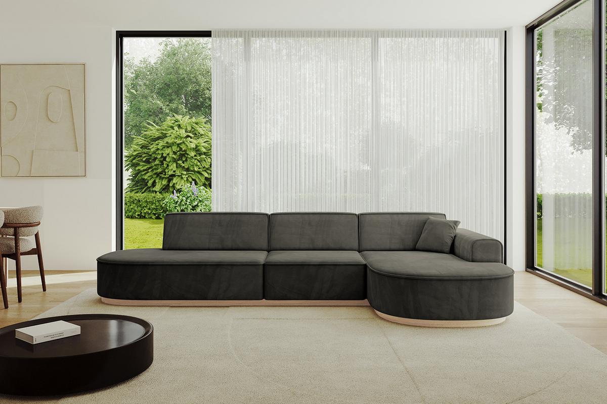 ECKSOFA Ottomane Rechts MARI-L2-v1 - 328x171x83 cm Schwarz Velours - Schwarz, Holzwerkstoff/Textil (171/328cm) - ALTDECOR
