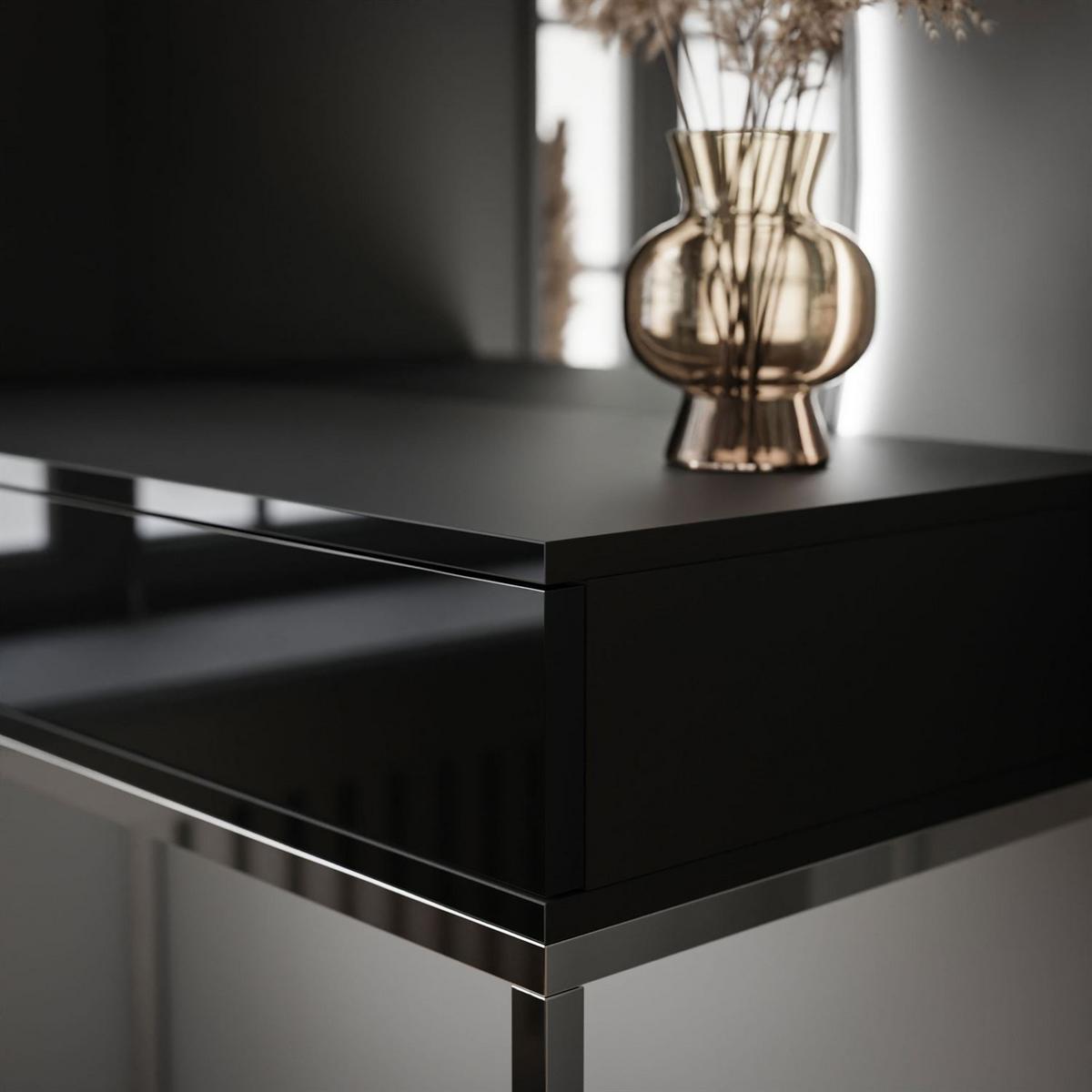 SCHMINKTISCH schwarz QUINNIE GLAMOUR mit LED-Spiegel rechts PUSH OPEN - Silberfarben/Schwarz, Holzwerkstoff (100/176/42cm) - Lookway
