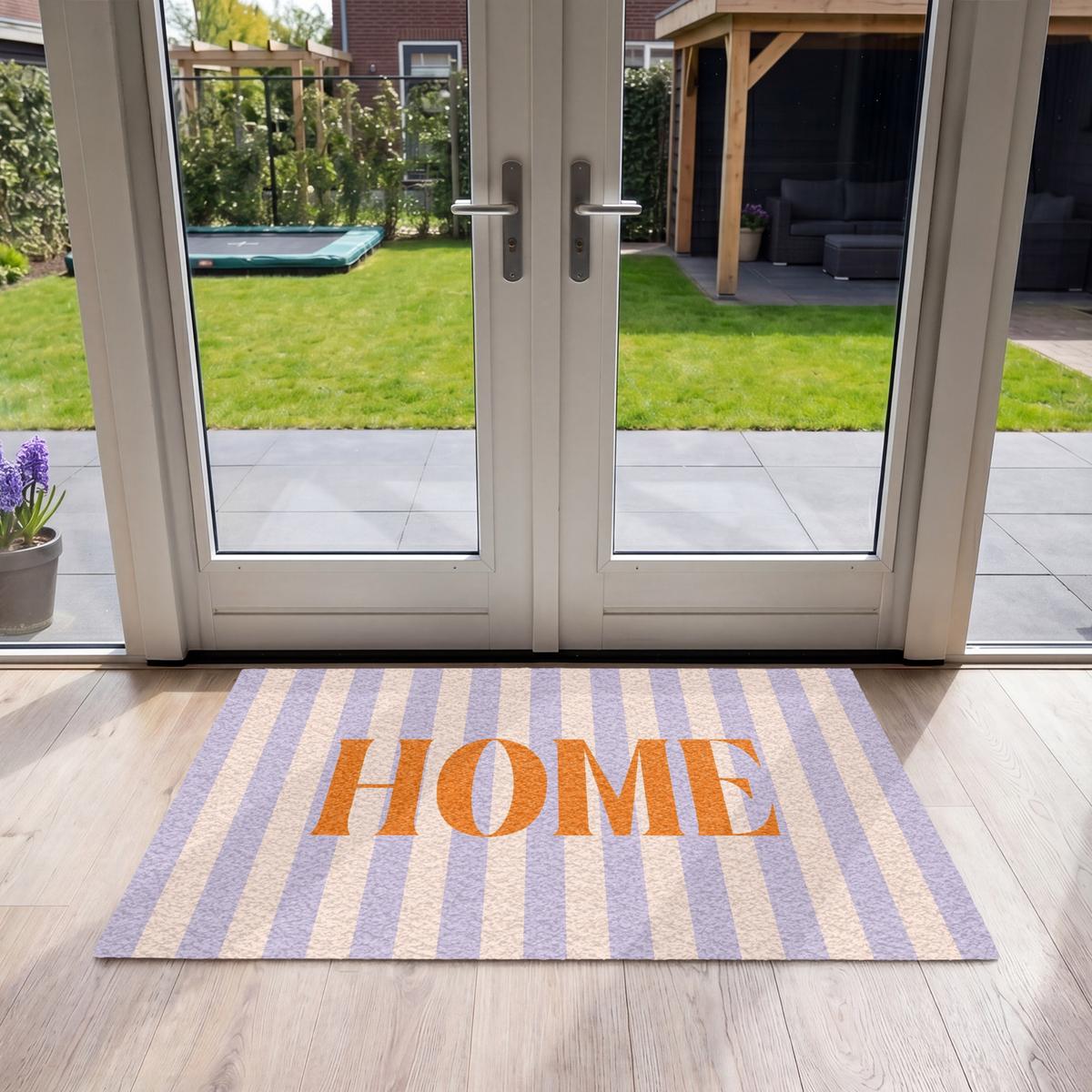 FUSSMATTE Lila – Orange – Streifen – Startseite 120x80 cm - Flieder, Kunststoff (120/0.4cm) - MuchoWow
