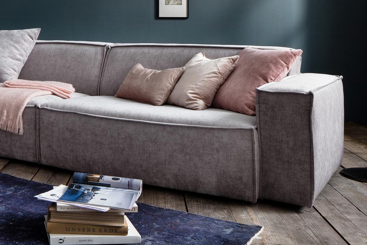 RIESENSOFA SAMU Hellgrau Webstoff - Hellgrau/Schwarz, Textil (418/72/106cm) - KAWOLA