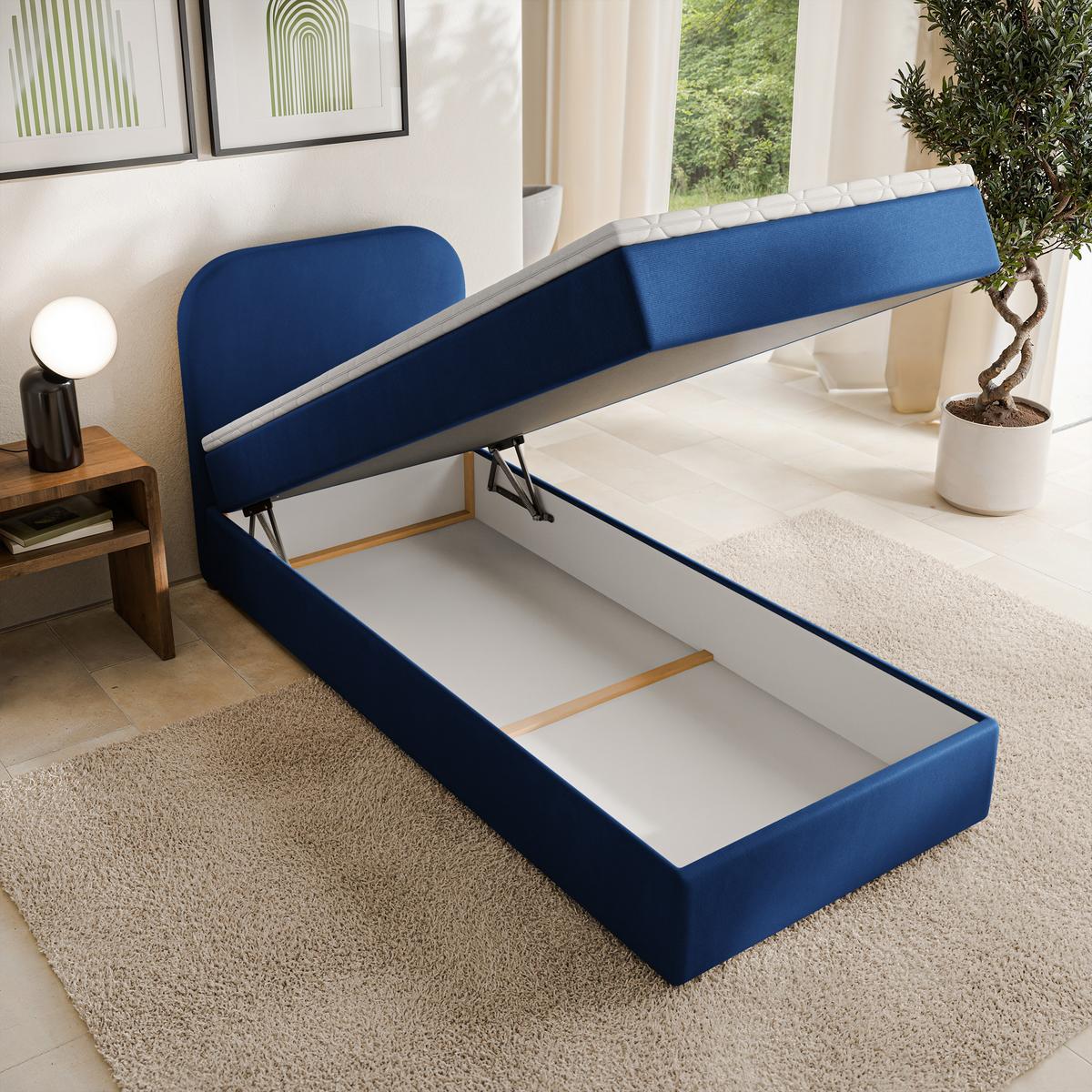 BOXBETT CERIA 100x200 cm mit Matratze und Topper - Blau - Blau, Holz/Textil (100/200cm) - MASSENO
