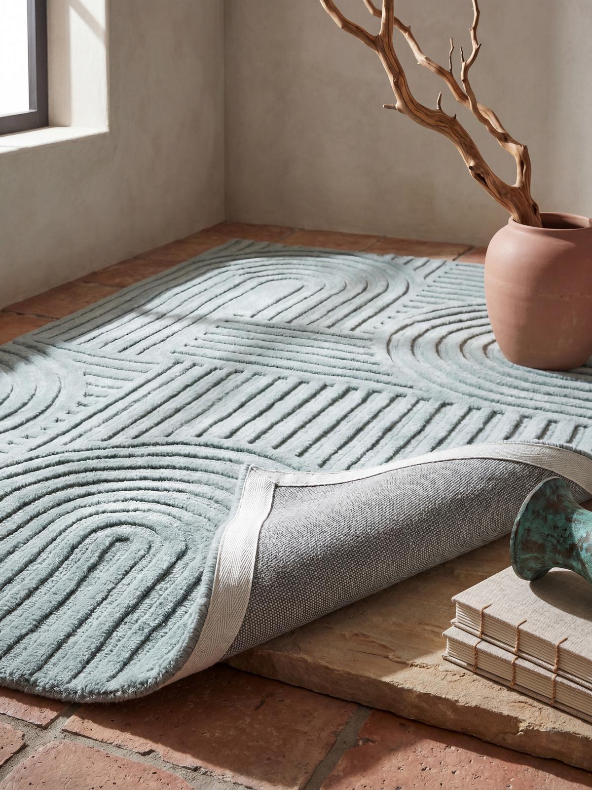 WOLLTEPPICH LEVEN, geometrisch, aus Wolle, Entenei-Blau, 200 x 290 cm - Blau, Textil (200/290cm) - KADIMA DESIGN