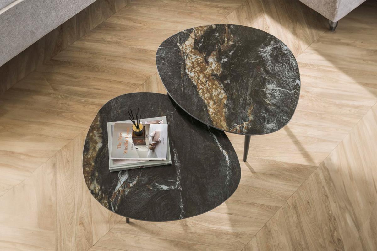 COUCHTISCH PONTE 2ER SET Schwarz Keramik - Schwarz, Keramik/Metall (58/70/40cm) - KAWOLA