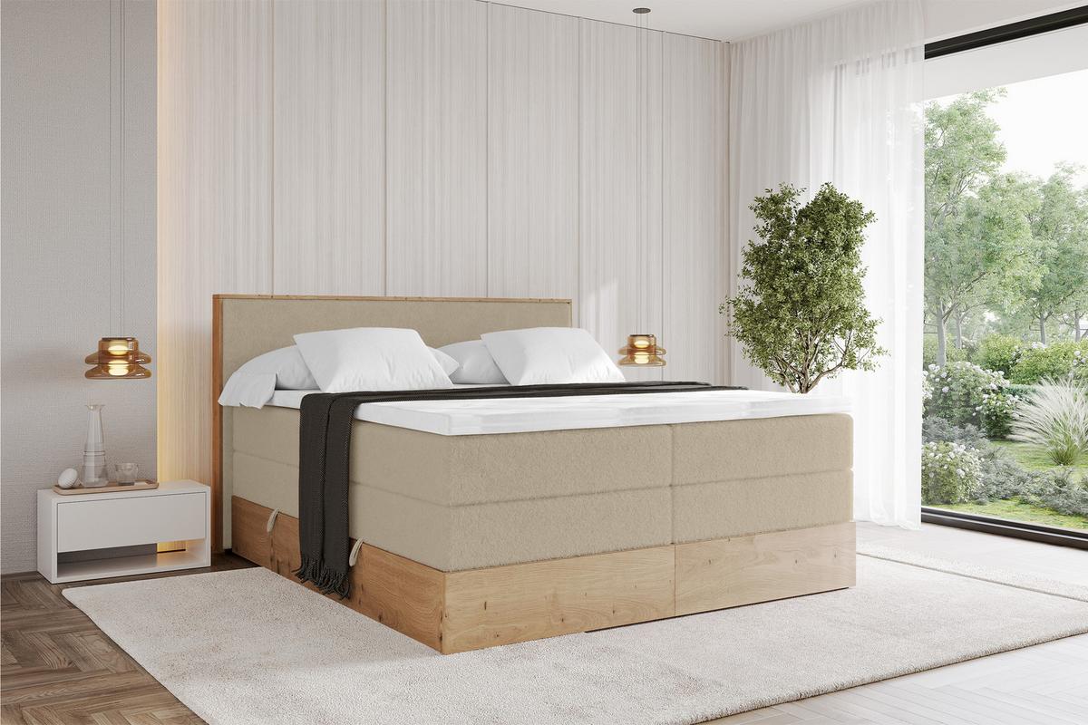 BOXSPRINGBETT LOLLI9 -KING 140x200 - H3/H4 Creme - Champagner, Holzwerkstoff (140/200cm) - ALTDECOR