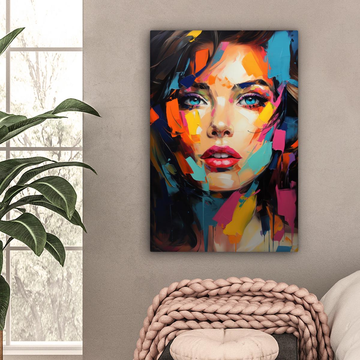 LEINWANDBILD Frau - Porträt - Farbenfroh - Kunst Wanddeko 40x60 cm - Multicolor, Textil (40/60cm) - MuchoWow
