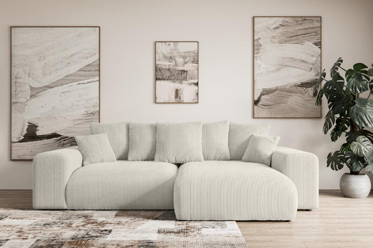 ECKSOFA Ottomane rechts ESKAR-L 266x176x72 Creme Cord - Ecru/Creme, Holzwerkstoff/Kunststoff (176/266cm) - ALTDECOR