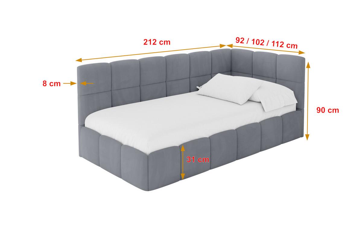 EINZELBETT Jugendbett mit Bettkasten Links, mit Matratze - LIVY 90x200 Grau - Grau, Holzwerkstoff/Textil (90/200cm) - ALTDECOR