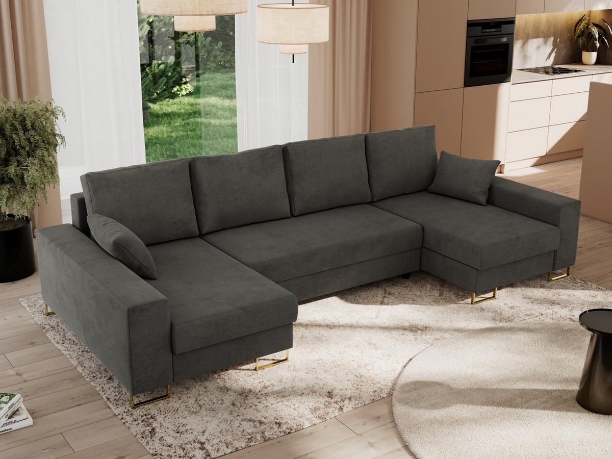 WOHNLANDSCHAFT DORIAN U Velvet Dunkelgrau - Dunkelgrau/Goldfarben, Textil/Metall (312/85/138cm) - MKS