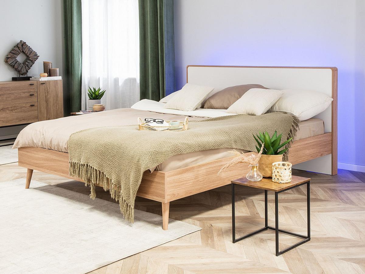 BETT mit LED 160x200 cm Heller Holzfarbton Serris - Hellbraun, Holzwerkstoff (160/200cm) - Beliani