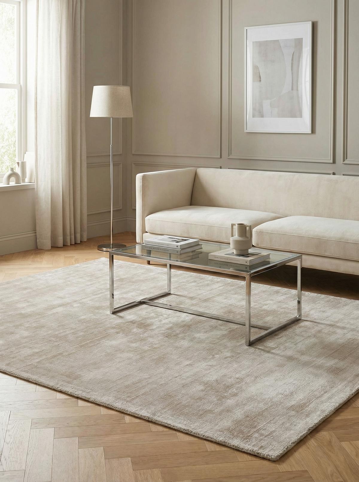VISKOSETEPPICH handgewebt BARI, einfarbig, Beige-Grau, 160 x 230 cm - Beige, Textil (160/230cm) - KADIMA DESIGN